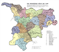Karte nach: Friedrich Wilhelm Oediger, Der Liber Valoris (Die Erzdiözese Köln um 1300, 1. Heft), Bonn 1967.