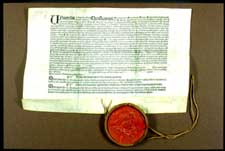 Gedruckte und ausgefüllte Pergament-urkunde, 1507 Nov. 28, anh. Siegel in Holzkapsel - AEK, Erzbistum Köln, Urkunden 199. 